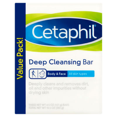 Cetaphil Body & Face Deep Cleansing Bar Value Pack, 4.5 oz, 3 count
