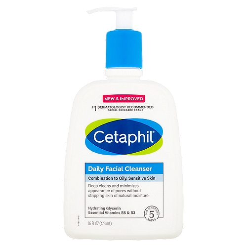 Cetaphil Daily Facial Cleanser, 16 fl oz
This deep cleansing, gentle foaming formula now with hydrating glycerin and B5 & B3, reinforces the skin's moisture barrier, balances skin and is clinically tested to remove dirt, excess oils and makeup without leaving skin dry or tight.

5 Signs Skin Sensitivity
Defends against 5 Signs of Skin Sensitivity
✓ Weakened skin barrier
✓ Dryness
✓ Irritation
✓ Roughness
✓ Tightness
