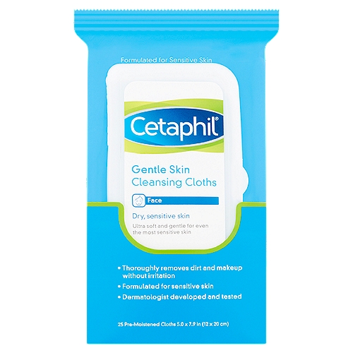 Cetaphil Face Gentle Skin Cleansing Cloths, 25 count
Quick and easy, these pre-moistened cleansing cloths are ultra soft and gentle for even the most sensitive skin. Thoroughly removing dirt and makeup without irritation, your skin will be left feeling clean, refreshed and balanced after every use.