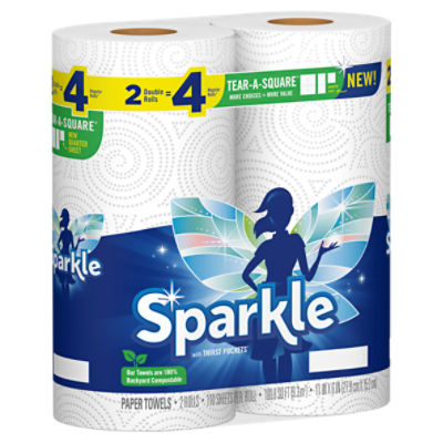 Sparkle Tear-A-Square Paper Towels, 2 Double Rolls