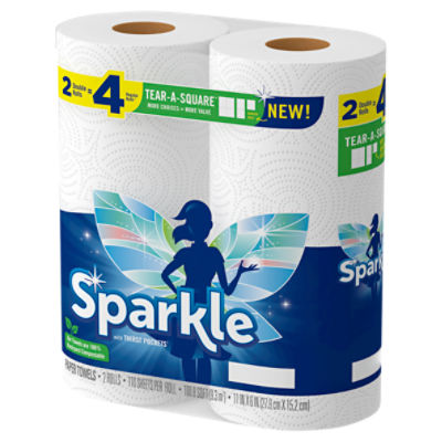 Sparkle Tear-A-Square Paper Towels, 2 Double Rolls