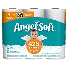 Angel Soft 9 Mega Toilet Paper Rolls, 9 Each