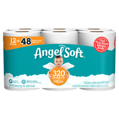 Angel Soft Unscented Bathroom Tissue Rolls, 12 count