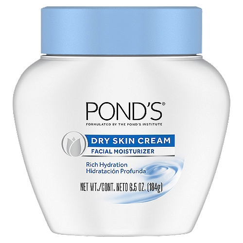 Pond's Face Cream Dry Skin 6.5 oz
Pond's Dry Skin Cream is a face moisturizer that moisturizes deeply and preps Skin for makeup application. With so many different options in the market for skin care products, it is hard to determine what product is best for you. The first step is identifying what type of skin or skin need you have: dry skin, oily skin, combination skin, etc. Then understanding what product has the right formulation and ingredients for your skin type. For those with dry skin, it is important to find a formula that will retain moisture and deeply hydrate. Pond's Dry Skin Cream, is a rich hydrating facial moisturizer, suitable for those with dry and/or sensitive skin. This rich creamy formula is easily absorbed in the skin, and locks in moisture, to hydrate deeply while significantly reducing dryness. Pond's Dry Skin Cream can be incorporated into your beauty routine, both morning and night. For your morning, it is the perfect base to moisturize your skin prior to applying your makeup. Also apply after you cleanse at night. Pond's Dry Skin Cream provides deep instant hydration Essential Ingredients: Occlusive-help prevent moisture from leaving the skin. Humectants-deeply hydrates to keep moisture within the skin. For soft, smooth and radiant skin, put your trust in a classic.