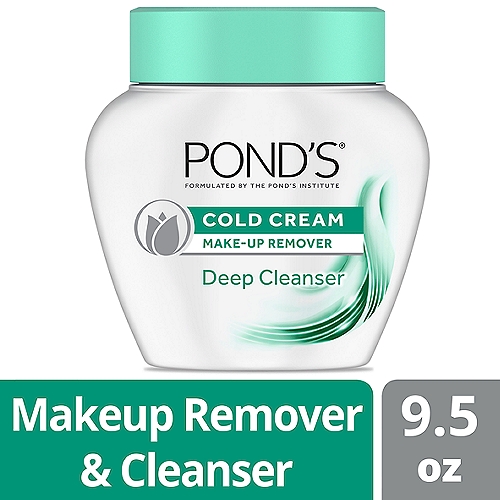 Pond's Cold Cream Make-Up Remover, 9.5 oz
Dissolves all traces of makeup and moisturizes for soft radiant skin Here at Pond's, we believe that skin care doesn't need to be complicated or time-consuming with several different products. The perfect blend of oil and water, our Cold Cream Cleanser, has been a classic beauty essential since 1907. It has withstood the test of time to become an iconic skincare product, used by generations of women. Unlike ordinary cleansers, Pond's Cold Cream is actually 50% moisturizer. This facial cleanser combines deep cleansing with face moisturizer to remove dirt, makeup and even stubborn waterproof mascara, while infusing your skin with vital moisture for soft and smooth skin (without drying your skin) - all in one easy routine. Essential ingredients: Mineral Oil-effectively removes makeup from skin's surface. Beeswax-a moisturizer known to prevent moisture from leaving the skin If you're new to this beauty secret, using Cold Cream Cleanser is easy Apply a thin layer of Pond's Cold Cream Cleanser gently to skin, remove by wiping with cotton pads or wet washcloth, and rinse if desired. Today, with women balancing work, family and everything else that comes their way, Pond's Cold Cream remains more relevant than ever as it has multiple benefits in one, a makeup remover and moisturizing face cleanser. Pond's Cold Cream Cleanser, removes even the toughest makeup and works great as an eye makeup remover as well as for your full face, while leaving your skin soft and smooth. Try now and rediscover the beauty of classic skin care