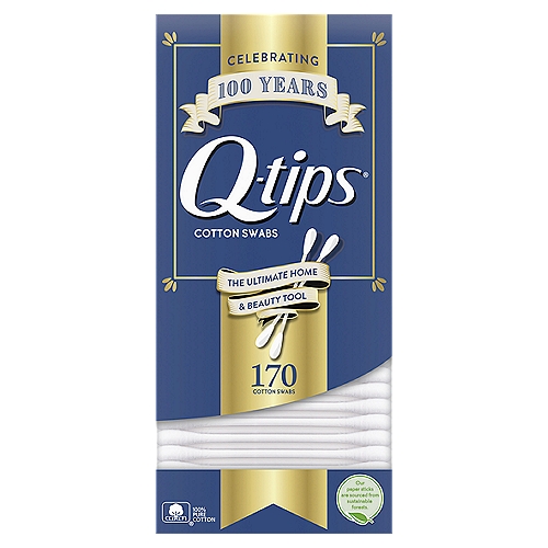 Q-tips Cotton Swabs 170 Count
Q-tips cotton swabs are the Ultimate Home and Beauty Tool. With the most soft cotton at the tip from the end of the stick to the top of the swab and a gently flexible stick, Q-tips cotton swabs are perfect for a variety of uses. Different uses for our cotton swabs include beauty (apply or remove eyeliner and eye-shadow), baby care (delicately care for sensitive areas), home and electronics (clean and dust hard-to-reach spaces), and first aid (gently apply ointments and creams). Our paper sticks are sourced from sustainable forests. Q-tips cotton swabs are biodegradable when composted and our packaging is recyclable. Q-tips cotton swabs are made with 100% pure cotton. The “Q'' stands for Quality, something we've stood by since our founding by Leo Gerstenzang in 1923. We're proud of our history, commitment to the environment, and legacy of softness and quality. Today, Q-tips cotton swabs are the leading cotton swab brand and have been trusted for superior quality, versatility, and value for more than 85 years. Our swabs are light and portable, which makes them perfect for on-the go. Make sure to try our other products including Q-tips Precision Tips and Q-tips Anti-Microbial Cotton Swabs. We're also thrilled to announce our Q-tips Beauty Rounds, a premium quality cotton pad for a wide range of beauty needs.