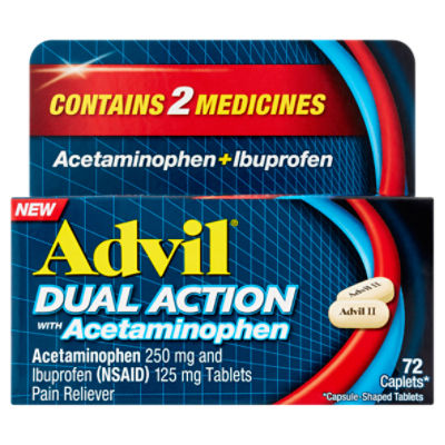 Advil Dual Action with Acetaminophen Caplets, 72 count, 72 Each