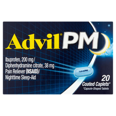 Advil PM Pain Reliever (NSAID)/Nighttime Sleep-Aid Coated Caplets, 20 count