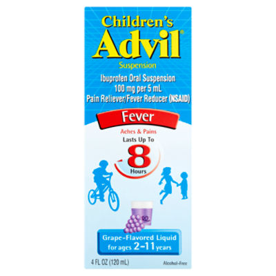 Advil Children's Grape-Flavored Fever Ibuprofen Oral Suspension Liquid, for Ages 2-11 years, 4 fl oz