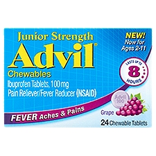 Advil Junior Strength Grape Ibuprofen Chewable Tablets, 100 mg, For Ages 2-11, 24 count, 1 Each