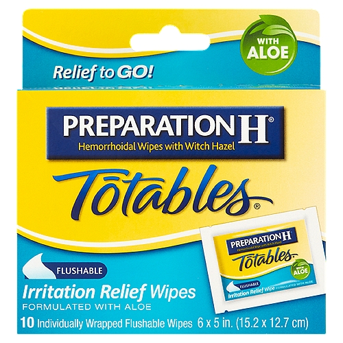 Preparation H Totables Flushable Hemorrhoidal Wipes with Witch Hazel, 10 count