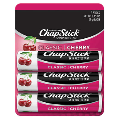 ChapStick Classic Skin Protectant Flavored Lip Balm Tube, Cherry Flavor, 0.15 Ounce 3 Ct