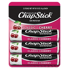 ChapStick Classic Skin Protectant Flavored Lip Balm Tube, Cherry Flavor, 0.15 Ounce 3 Ct, 0.45 Ounce