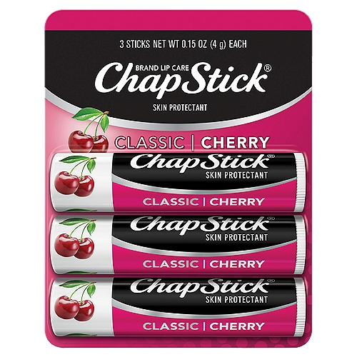 ChapStick Classic Skin Protectant Flavored Lip Balm Tube, Cherry Flavor, 0.15 Ounce 3 Ct