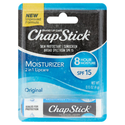 ChapStick Moisturizer Original Skin Protectant Broad Spectrum Sunscreen Lip Balm, SPF 15, 0.15 oz