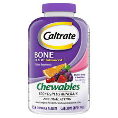 Caltrate Chewables 600+D3 Plus Minerals Calcium Vitamin D Supplement, 155 Count