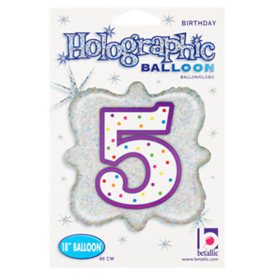 Betallic 18'' Holographic 5 Birthday Balloon, 1 Each