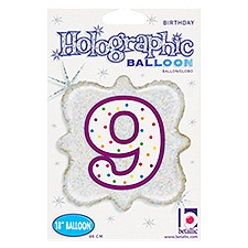 Betallic 18'' Holographic 9 Birthday Balloon, 1 Each