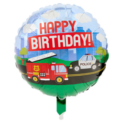 Emergency Vehicle Happy Birthday! Holographic Balloon, 18 in, 1 count