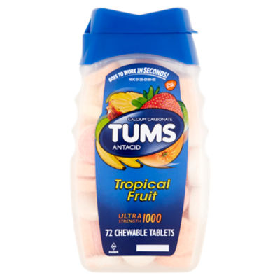 Tums Tropical Fruit Ultra Strength 1000 Antacid Chewable Tablets, 72 count