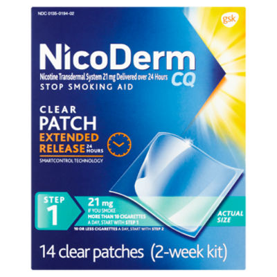 NicoDerm CQ Step 1 Stop Smoking Aid Clear Patches, 21 mg, 14 count