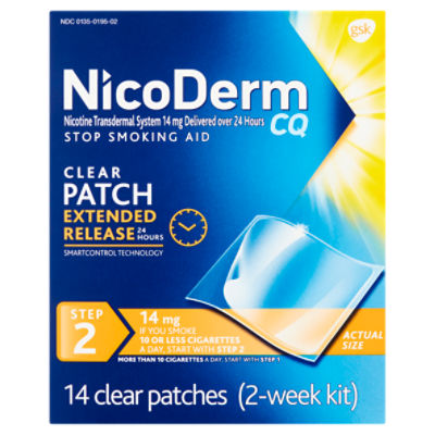 NicoDerm CQ Step 2 Stop Smoking Aid Clear Patches, 14 mg, 14 count