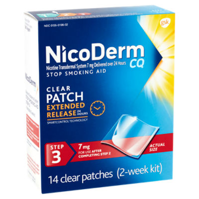 NicoDerm CQ Stop Smoking Aid Clear Patches, 7 mg, Step 3, 14 count