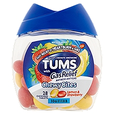 Tums Lemon & Strawberry with Gas Relief, Chewable Tablets, 28 Each