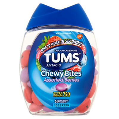 Tums Chewy Bites Assorted Berries Extra Strength 750 Chewable Tablets, 60 count, 60 Each