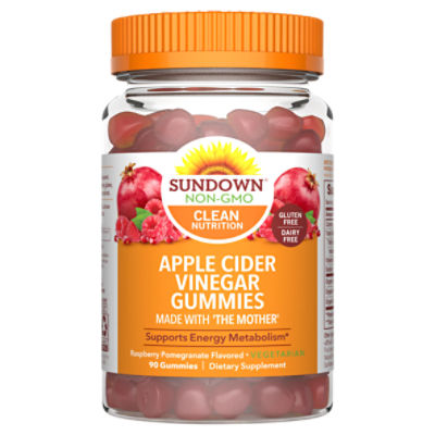 Sundown Apple Cider Vinegar Gummies Raspberry Pomegranate Flavored Dietary Supplement, 90 count