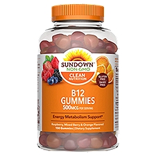 Sundown B12 Gummies Raspberry, Mixed Berry & Orange Flavored Dietary Supplement, 500 mcg, 150 count