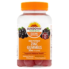 Sundown High Potency Zinc Gummies Elderberry Flavored Dietary Supplement, 30 mg, 90 count