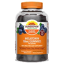 Sundown Melatonin Gummies Blueberry Flavored Dietary Supplement, 10 mg, 100 count