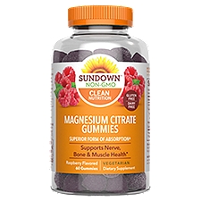 Sundown Magnesium Citrate Gummies Raspberry Flavored Dietary Supplement, 60 count