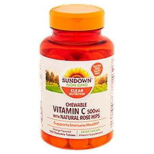Sundown Chewable Vitamin C with Natural Rose Hips 500 mg, Vitamin Supplement, 100 Each