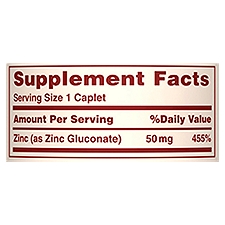 Sundown Naturals Zinc Gluconate 50 mg Caplets, 100 Each