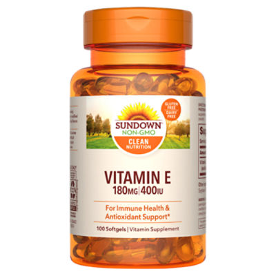 Sundown Vitamin E 400 IU Softgels, Supports Immune and Antioxidant Health, 100 Count