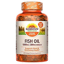 Sundown Clean Nutrition Fish Oil Dietary Supplement, 1000 mg, 200 count