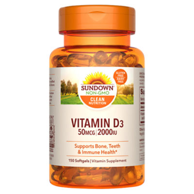 Sundown Vitamin D3 2000 IU Softgels, Supports Bone, Teeth, and Immune Health, 150 Count
