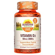 Sundown Vitamin D3 2000 IU Softgels, Supports Bone, Teeth, and Immune Health, 350 Count