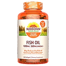 Sundown Clean Nutrition Fish Oil Dietary Supplement, 1200 mg, 300 count