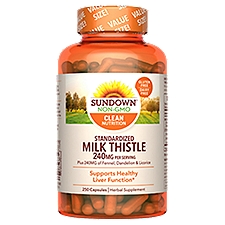 Sundown Clean Nutrition Standardized Milk Thistle Herbal Supplement, 240 mg, 250 count