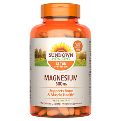 Sundown Magnesium 500mg, Supports Bone and Muscle Health, 180 Coated Caplets