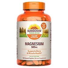Sundown Magnesium 500mg, Supports Bone and Muscle Health, 180 Coated Caplets, 180 Each
