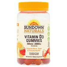 Sundown Naturals Strawberry, Orange & Lemon Flavored Vitamin D3 Gummies, 50 mcg, 90 count, 90 Each