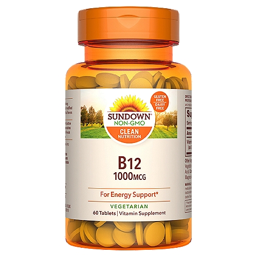 Sundown Vitamin B12 1000 mcg, Supports Nervous System And Cellular Energy Health, 60 Tablets