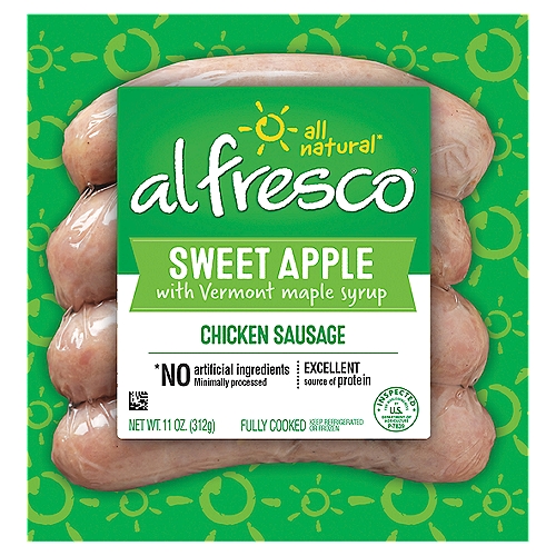 Al Fresco Sweet Apple with Vermont Maple Syrup Chicken Sausage, 4 count, 11 oz
All natural*
*No artificial ingredients minimally processed
