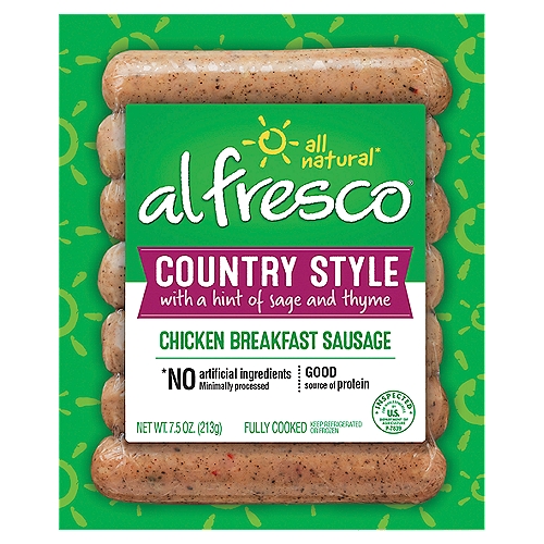 Al Fresco Country Style Chicken Breakfast Sausage, 7 count, 7.5 oz
All natural*
*No artificial ingredients - Minimally processed