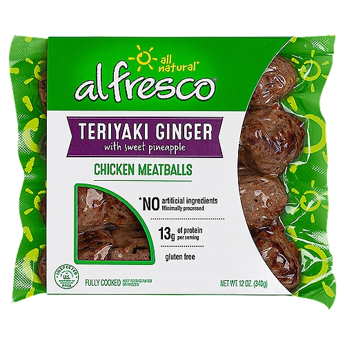 Alfresco Teriyaki Ginger Chicken Meatballs, 12 oz
All natural*
*No artificial ingredients
Minimally processed