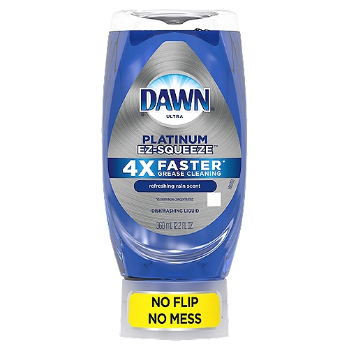 Dawn Ultra Platinum Ez-Squeeze Refreshing Rain Scent Dishwashing Liquid, 12.2 fl oz
4x Faster* Grease Cleaning
*Vs Dawn Non-Concentrated
